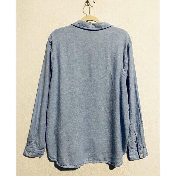 Orvis Top Womens XXL Blue Button Up Long Sleeve Hi Low Hem Linen Blend Classic - Picture 4 of 8